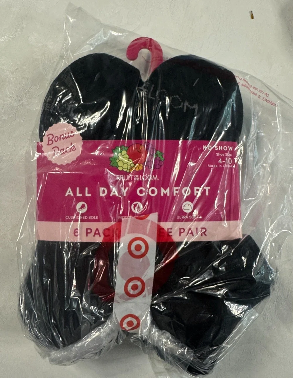 Fruit of the Loom Women's All Day Comfort No Show Socks Size 4-10 Black 7 Pairs